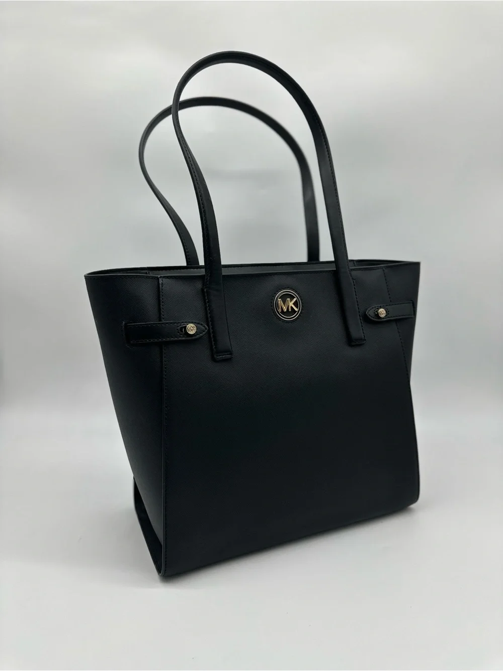 Michael Kors Black Saffiano Leather Tote with Gold MK Emblem